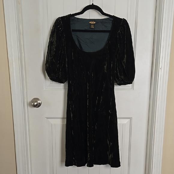 Vintage Rugby Ralph Lauren Green Velvet Dress Size 8 Romantic Goth Dark Academia - Picture 1 of 9